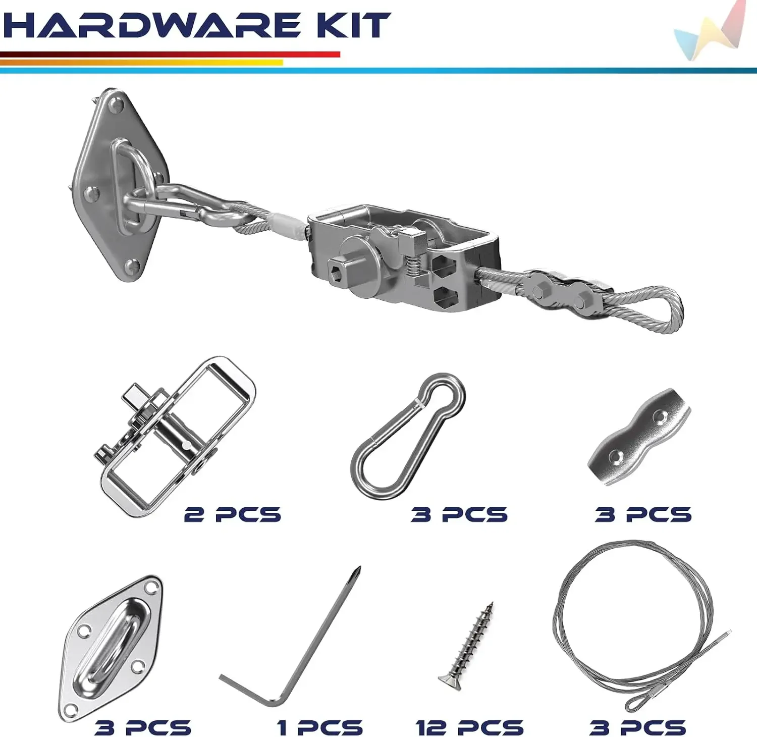 Sunshade Sail Hardware Kit with 6ft Wire and Cable Padded Eye Hook Winch for Triangle Sunshade Sail Installation