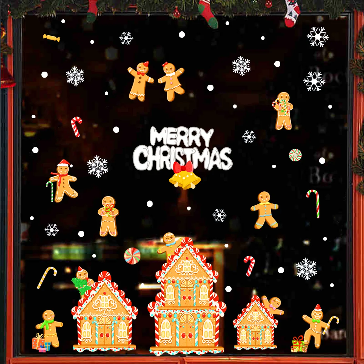 30*90cm Gingerbread Man Snowflake Christmas Wall Stickers Electrostatic Glass Stickers Window Home Decoration Wall Stickers