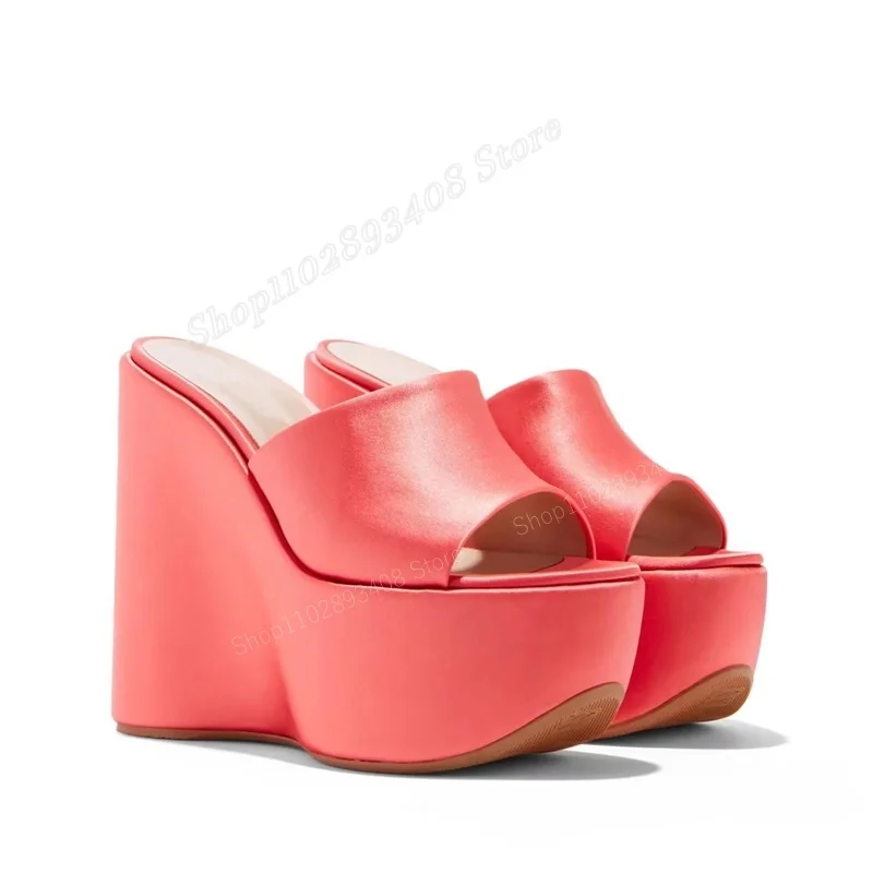 

Pink Platform Peep Toe Slippers Solid Wedge Heel Thick Soled Slip-on Designer Women Shoes 2023 Fashion Sexy Zapatos Para Mujere