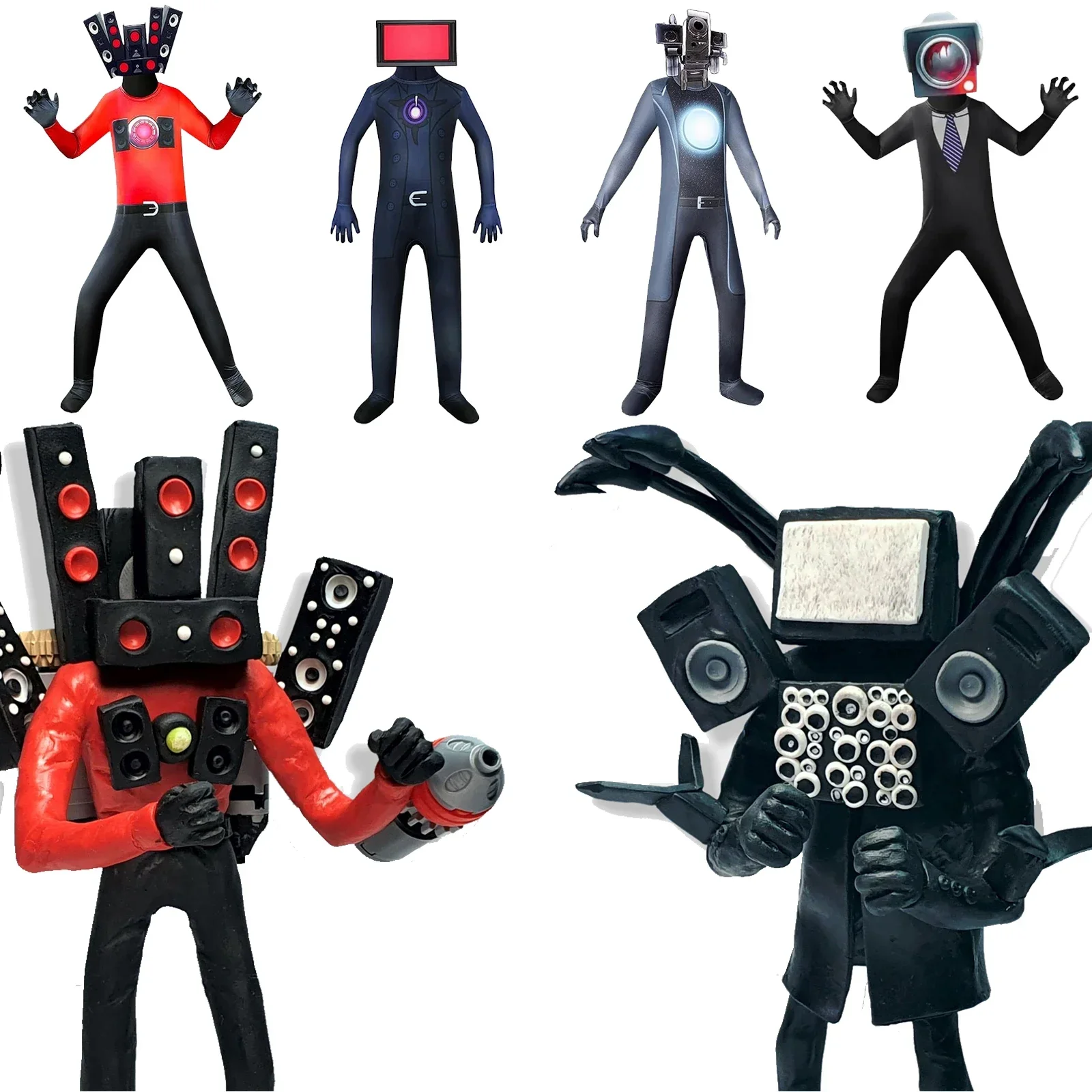 

Cartoon Skibidi Toilet Costume Game Cosplay Speaker Man TV Man Bodysuit Jumpsuit Mask Cosplay Halloween Costumes for Men Kids