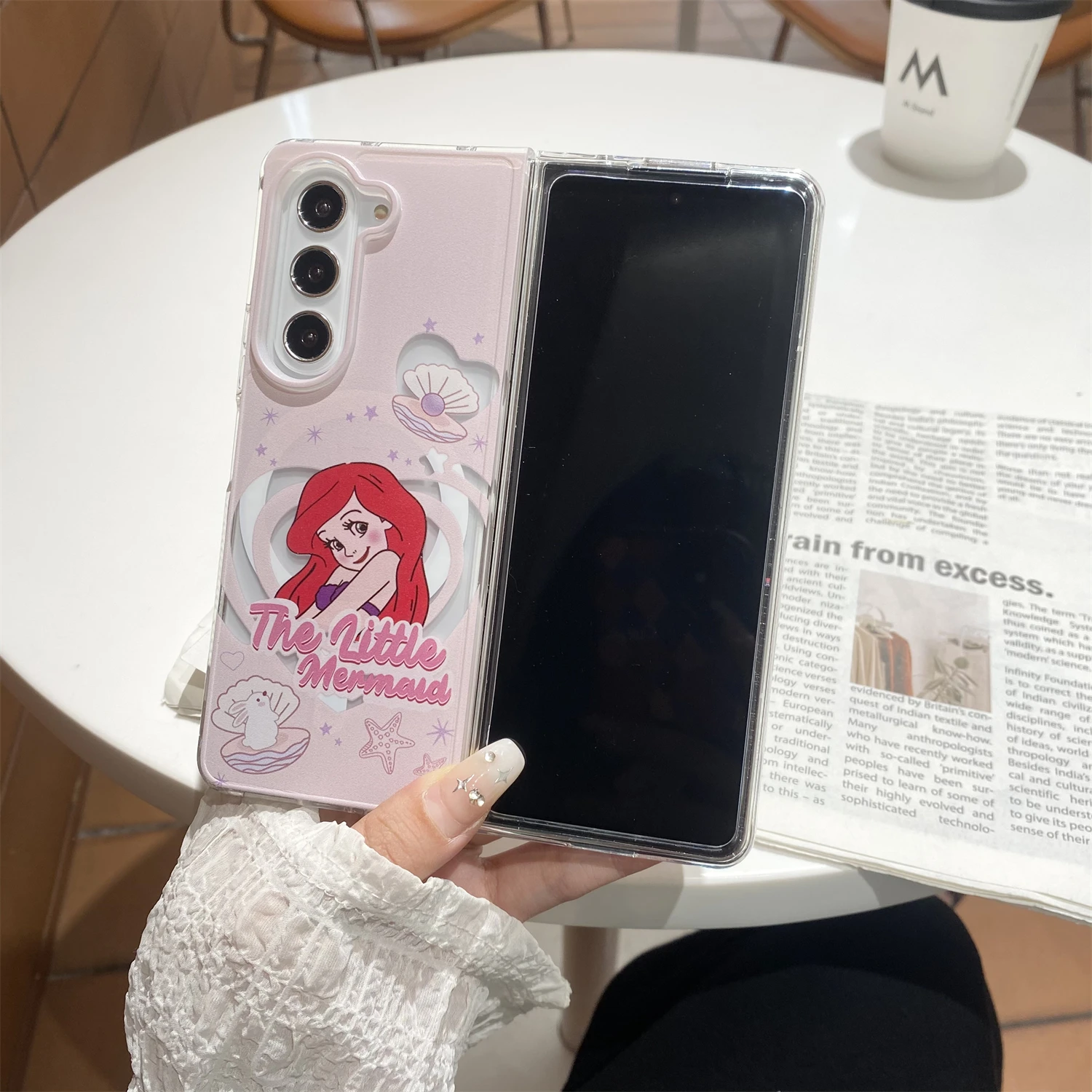 For Magnetic Wireless Charging Magsafe Phone Case for Samsung Galaxy Z Fold 6 5 4 3 Shockproof PC Hard Back Cover Mermaid