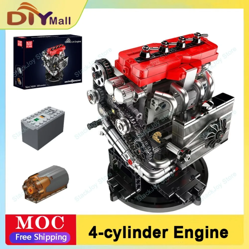 MOLD KING – bloc de construction de moteur à 4 cylindres en ligne, 811 pièces, modèle technique réaliste, Puzzle, jouets de bureau pour garçons et adultes, cadeau de noël