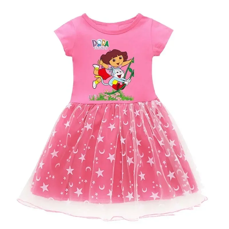 Dora Explorer Kids Summer Princess Dress Cute Cartoon Dora Girls Dress Baby Cosplay Princess Dress Clothes Kids Dresses Gift