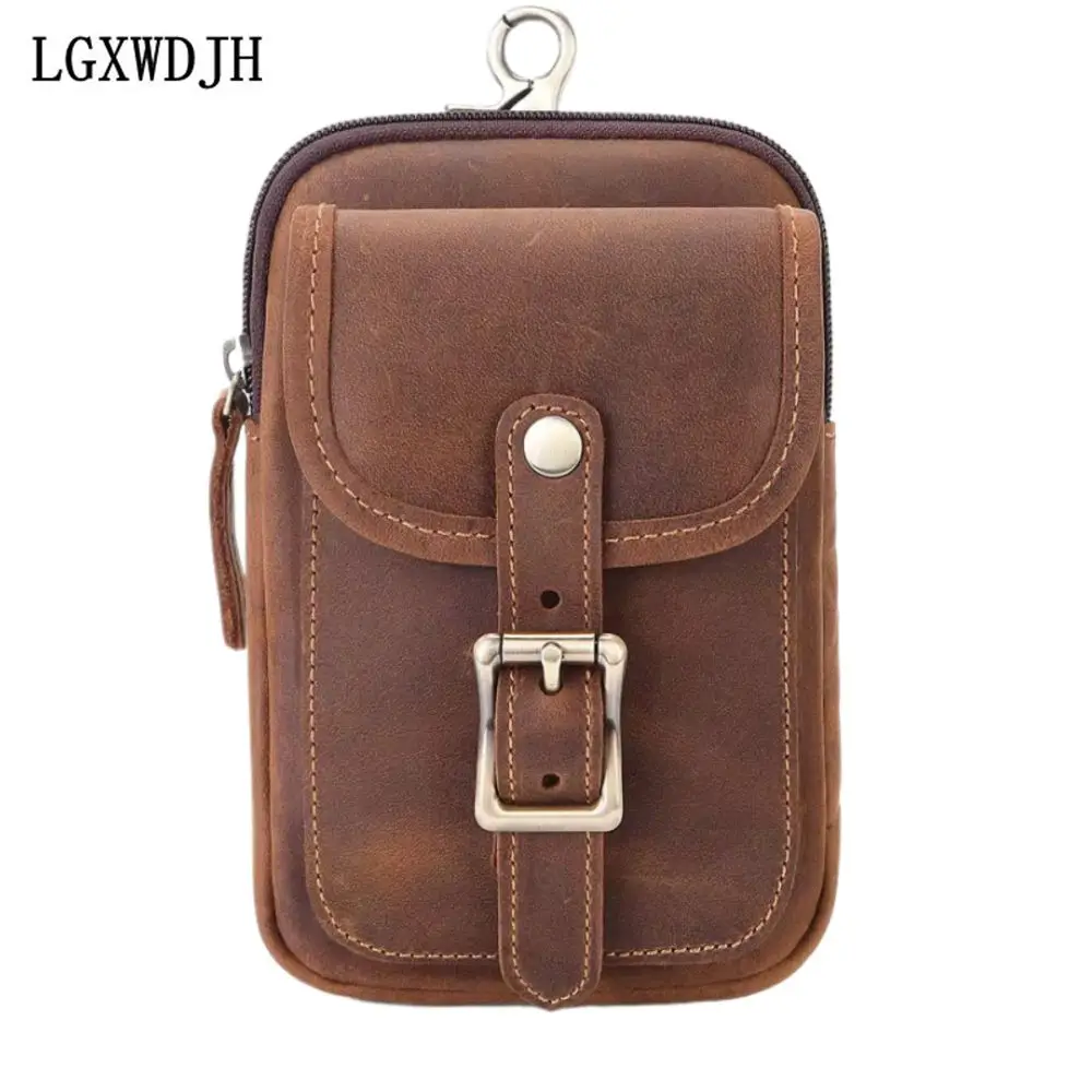 Man belt pouch  Mobile phone card wallet with leather belt  Retro genuine leather mountaineering travel bag  Waist bag for men