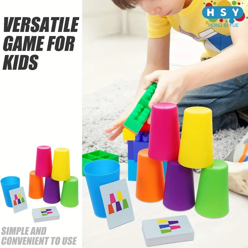 ของเล่นการ์ดปริศนาแบบมอนเตสซอรี่ ฝึกการเรียงซ้อน ฝึกการจัดเรียงสี ฝึกการรับรู้พื้นที่ สำหรับเด็กอายุ 2-4 ปี ของขวัญ ประกอบด้วยการ์ด 50 ใบ และถ้วย 6 ใบ