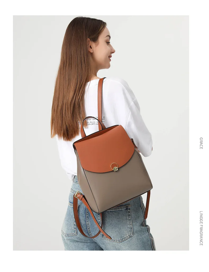 

2023 Fashion Genuine Leather Backpack New High Capacity iPad Computer Academy Style Backpack Travel Leisure Women's Backpack