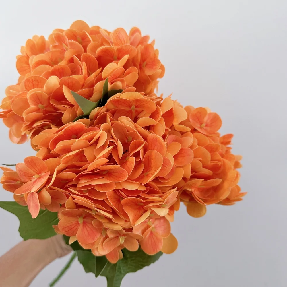 Neue große Hortensien-künstliche Blume, feuchtigkeitsspendend, True Touch, Orange, Gelb, gefälschte Hortensien, Wohnzimmer-Dekoration, Hochzeit, Bühne – Detail 10