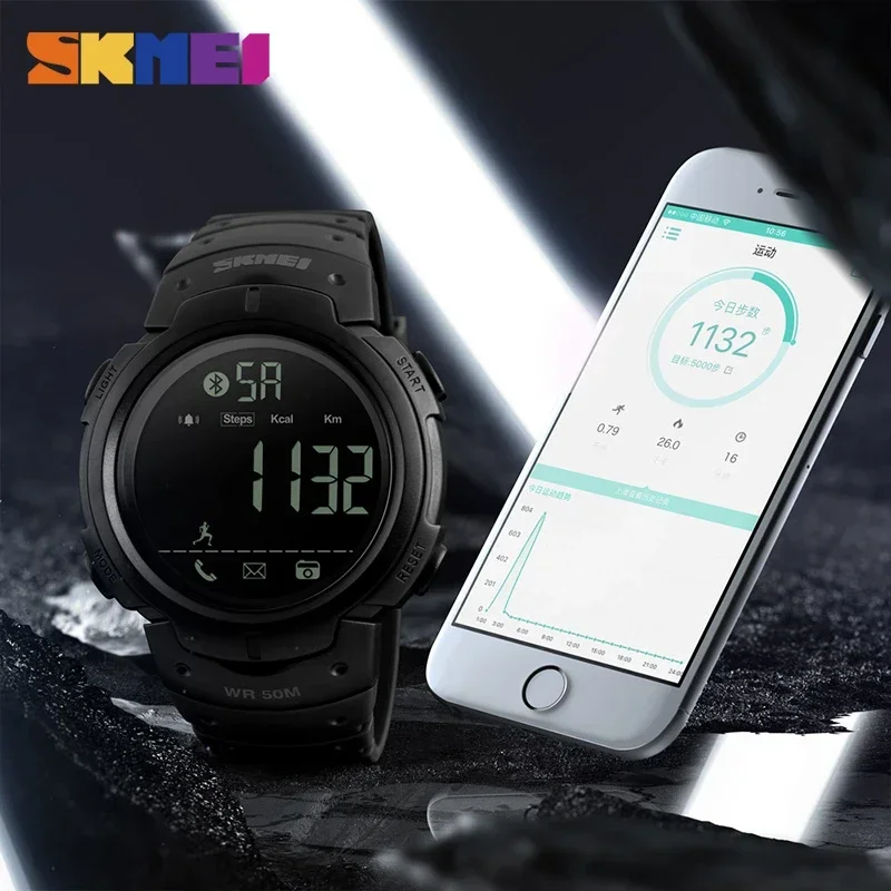 SKMEI-Montre numérique intelligente étanche pour homme, montres compatibles Bluetooth, horloge de calories, Relogio Mascul37, 5 bars, 1301