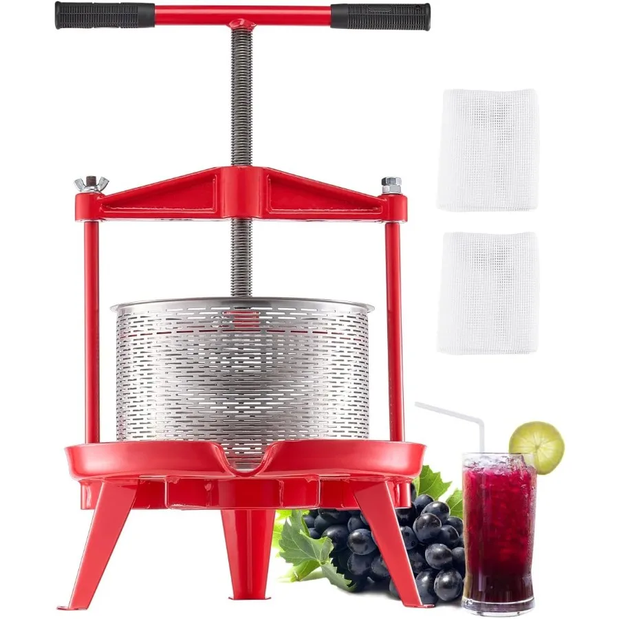 

2.38 Gal 9L Fruit Wine Press Stainless Steel Basket with Crossbeam and Triangular Structure Manual Juice Maker Cider Apple Grap