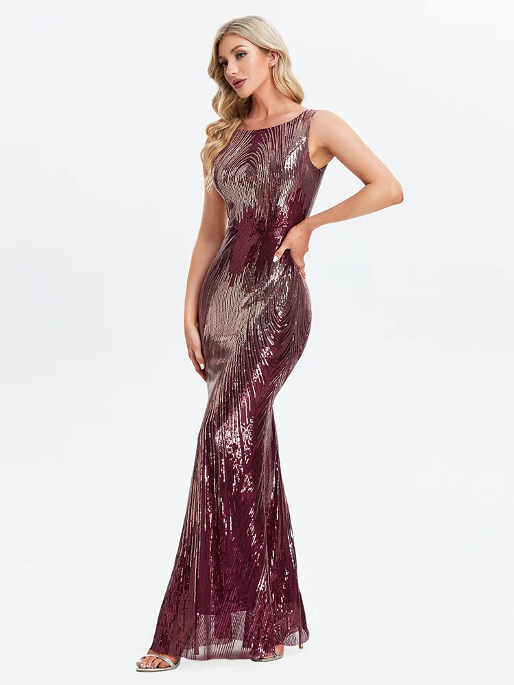 JINZUO-vestido De fiesta De noche con cuello redondo para mujer, lentejuelas brillantes, sirena, vestidos De graduación, elegante, Delgado, vestido