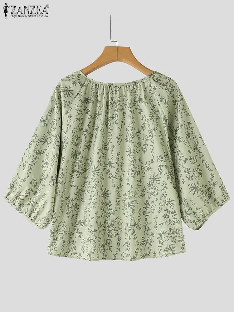 ZANZEA Vintage Floral Print Blouse Women Autumn Korean Long Sleeve Pleated Tops Tunic Pleated A-line Shirt Holiday Loose Blusas