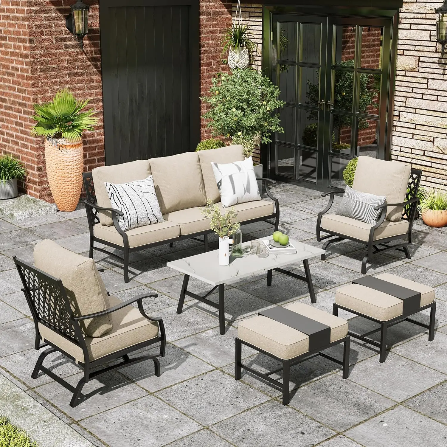 

Patio Furniture Set , Outdoor Patio Furniture, Sofa, Single Chairs, Coffee Table and Thick Cushion, Patio Conversation Set