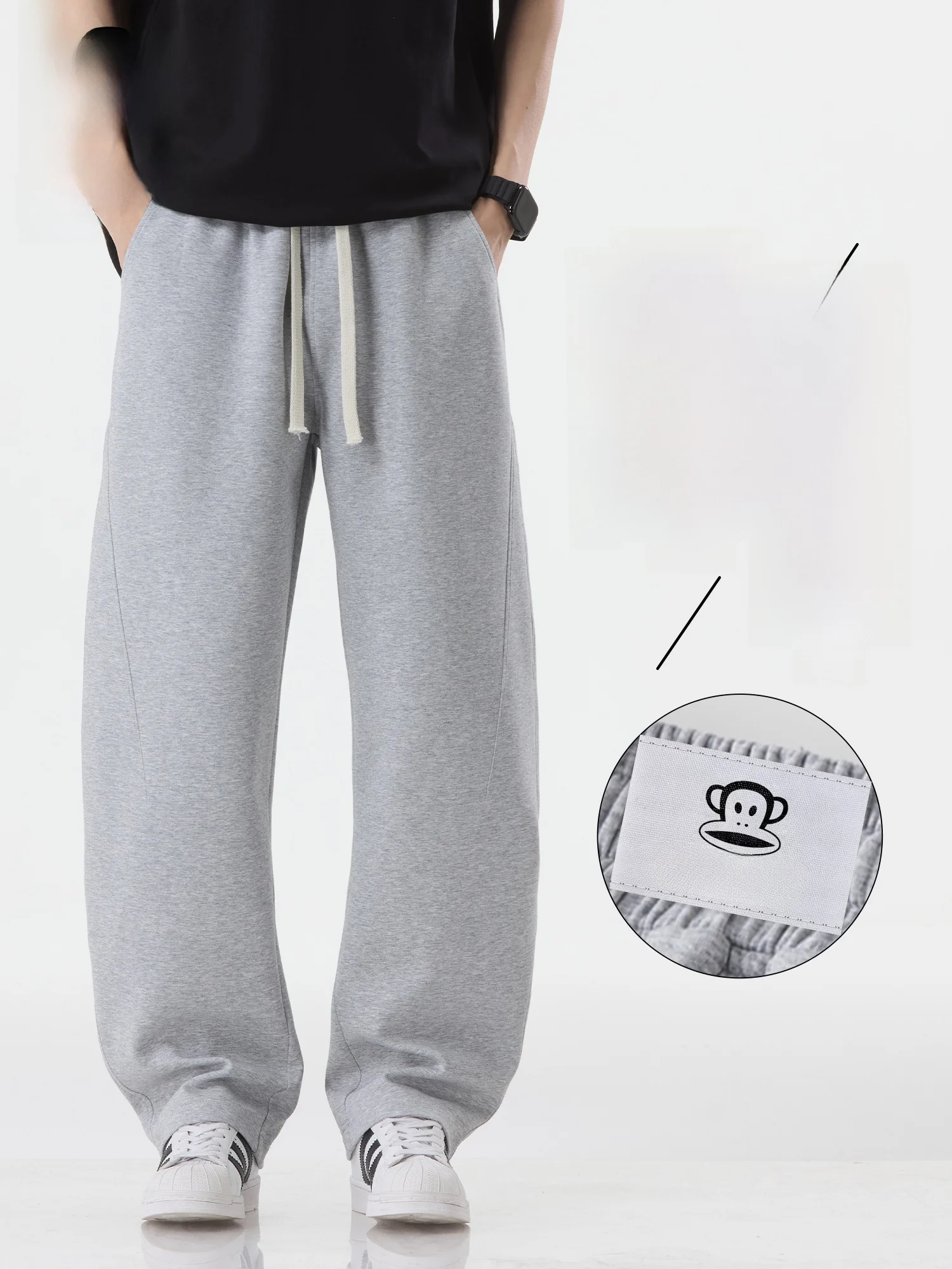 

PaulFrank Pure Color Knife Knitted Casual Pants Men's Loose Straight Leg Elastic Waist Spring Faion Youthful Sle