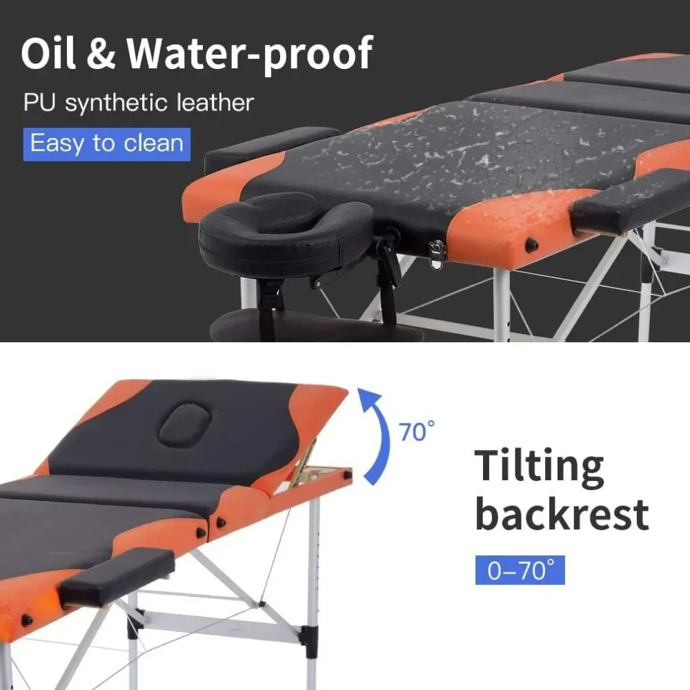 Aluminium Massage Bed Portable Massage Table 28 inche Wide Lash Bed Heigh Adjustable 3 Folding Spa Table