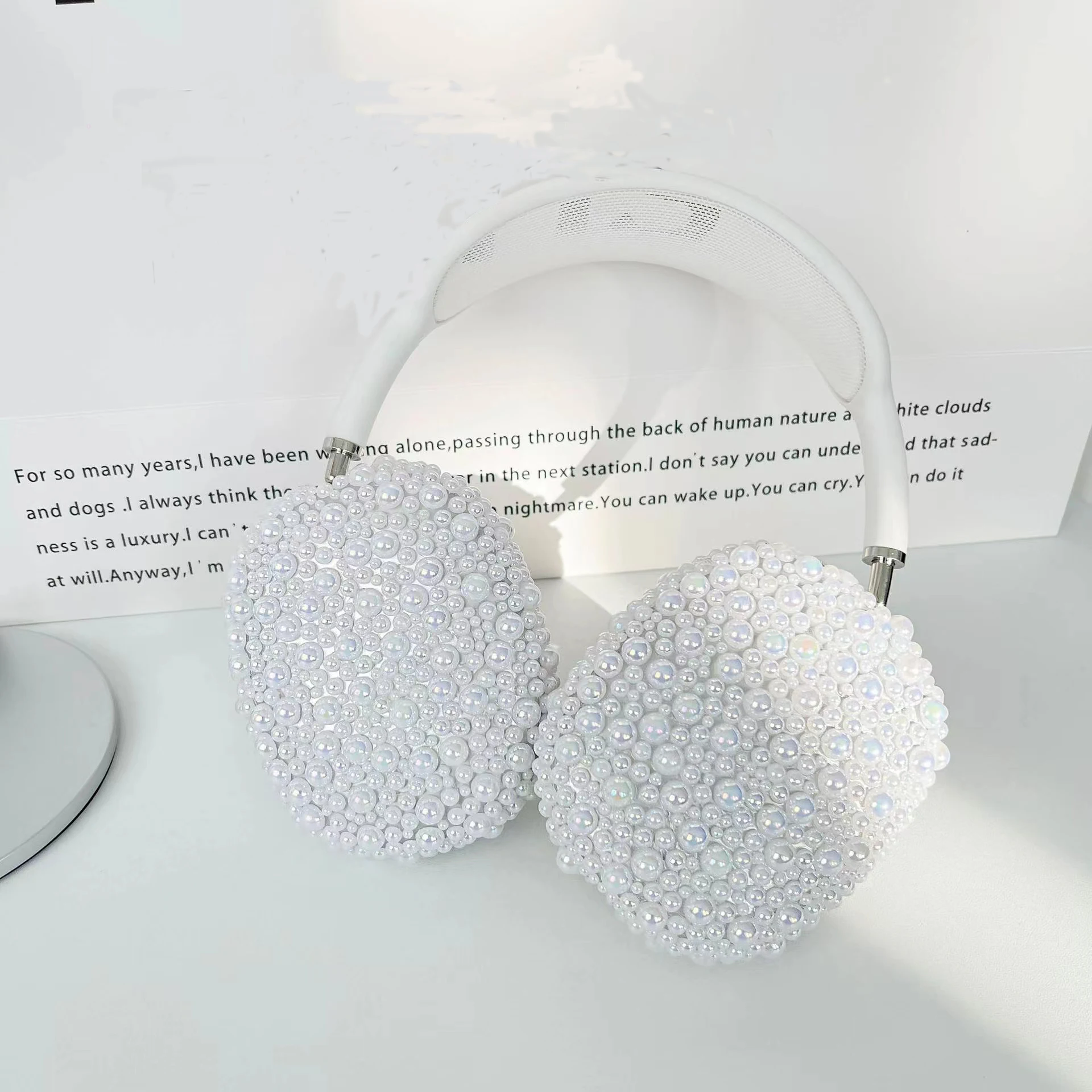 DIY Cute Girl Crystal Handmade Laser Pearl Headphone Earphone Case Cover Protector For Apple Airpods Max