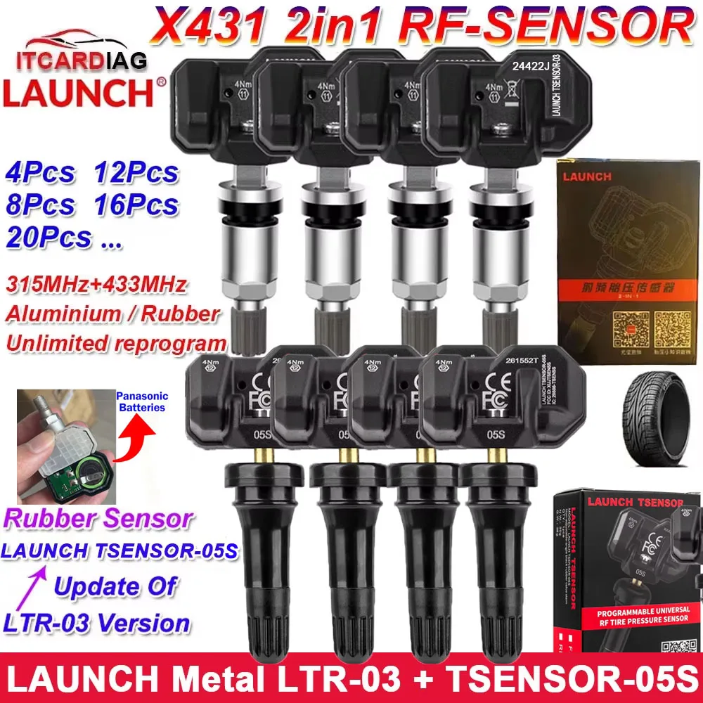 LAUNCH X431 LTR-03 Sensor 2 in 1 LTR-05S RF-Sensor 315MHz/433MHz TPMS Tire Repair Scanner TSGUN Tire Pressure Tester Tsensor-05S