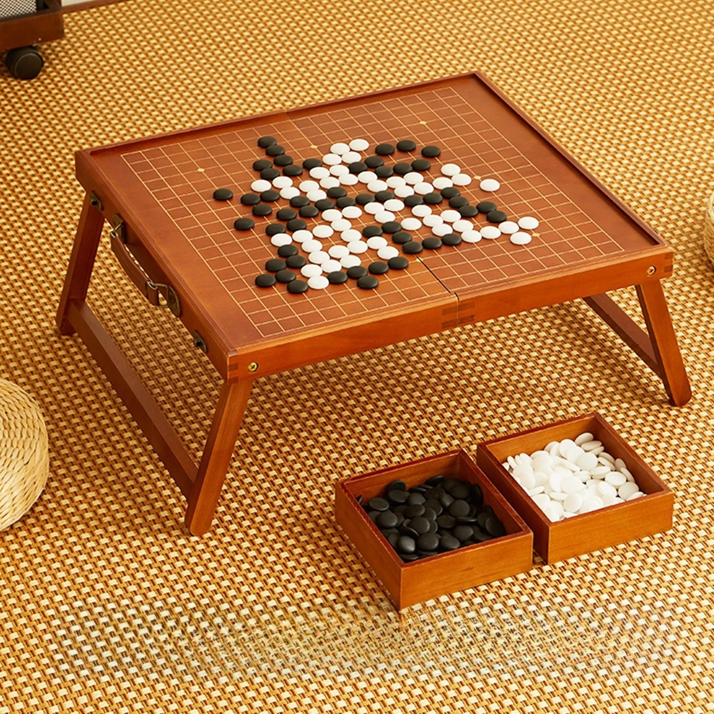 Foldable Solid Wood Go & Gomoku Set - 2-in-1 Standard Board Game Table for Outdoor & Luxury Gifting