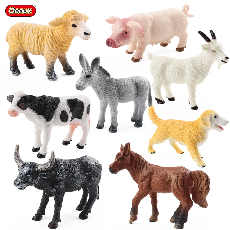 Oenux Farm Model Simulation Horse Cow Goat Donkey Pig Dog Action Figures Poultry Animals Figurine Education Lovely Kids Toy Gift