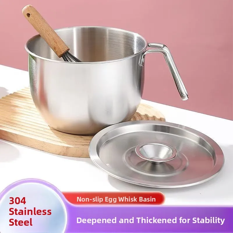 

Handheld Deepened 304 Stainless Steel Mixing Basin for Baking Salad Preparation Cream Whisking Egg Beating And Washing Vegeta...
