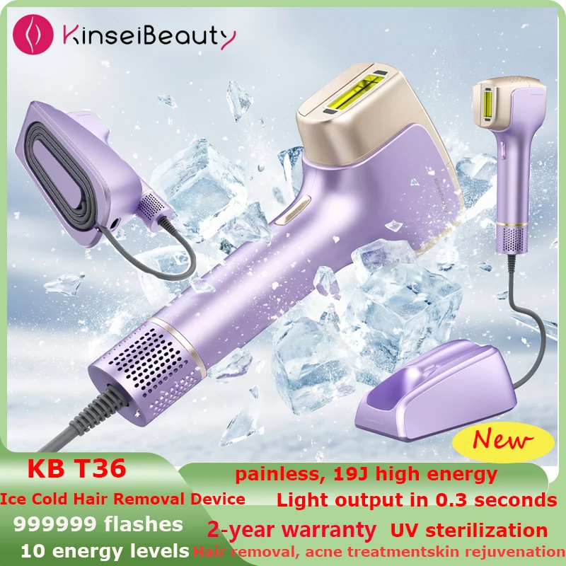 Nuevo Depilador Láser T36IPL, 38J/s, 999999 Flashes, Base con Esterilización UV, Reconocimiento de Piel Oscura DSS