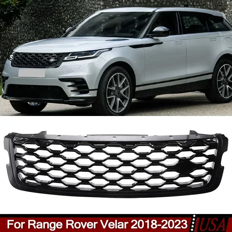 Front Upper Bumper Grille Gloss Black For Land Rover Range Rover Velar 2018-2023