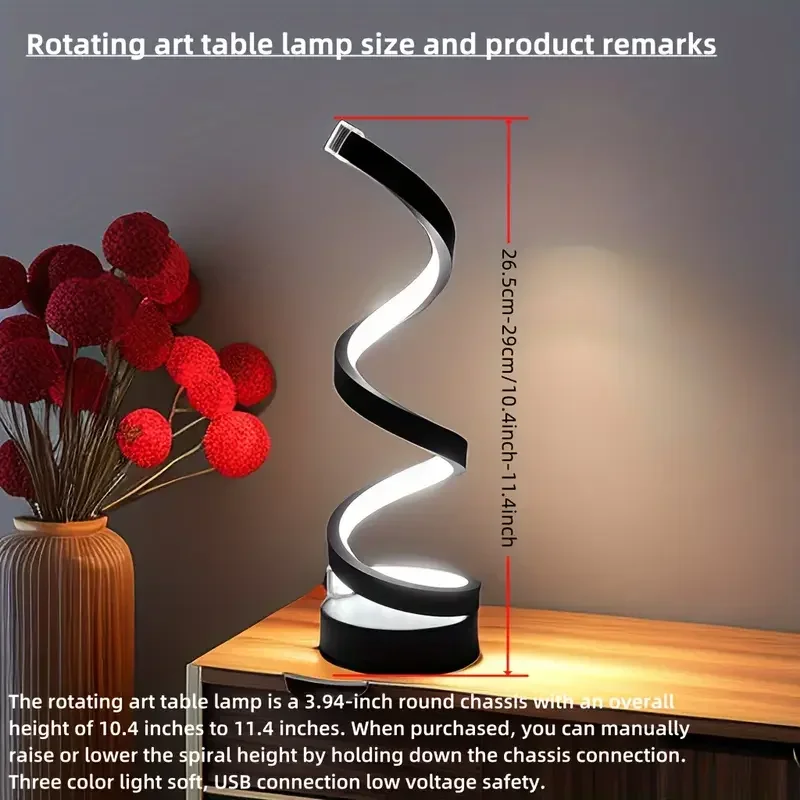 

Dimmable Spiral LED Desk Lamp with Flexible Gooseneck, USB Powered Metal Table Light, 3 Color Modes Adjustable Lighting for Home