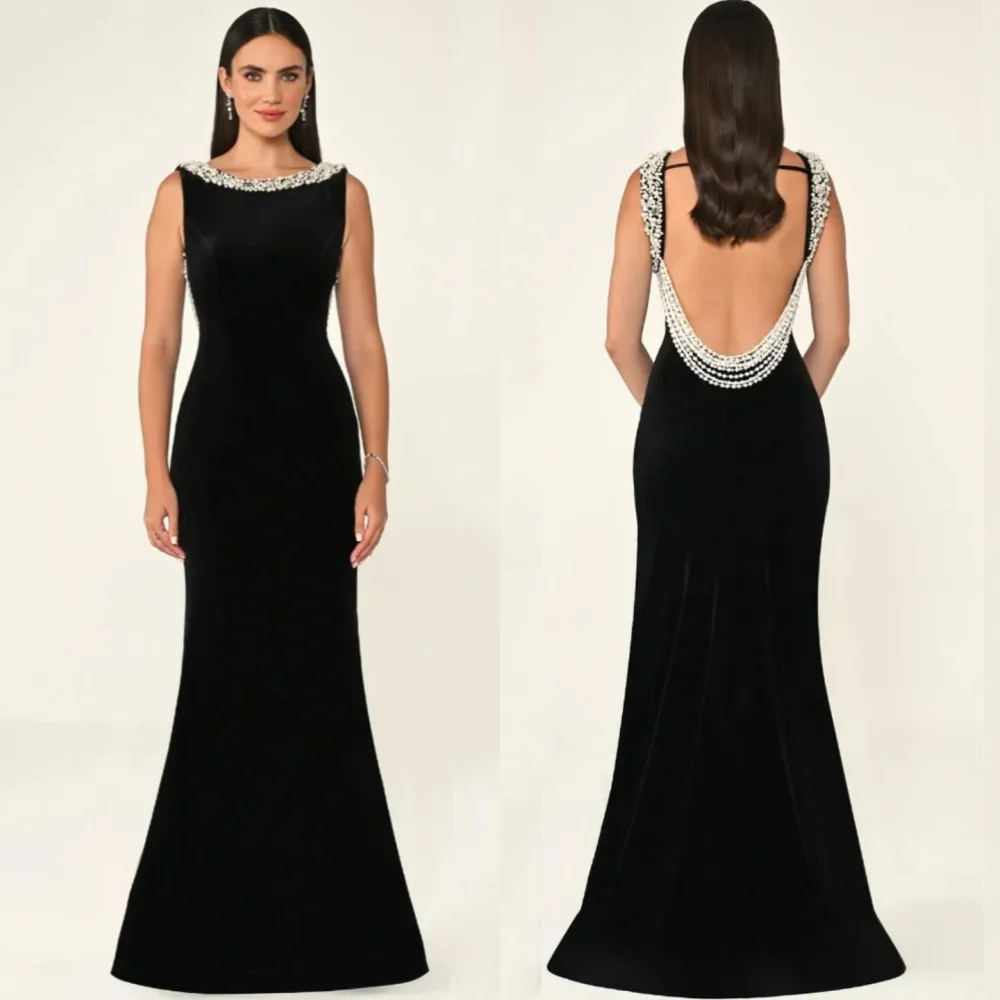تخصيص جيرسي حجر الراين س الرقبة الأسود عارية الذراعين حورية البحر فساتين طويلة مناسبة مخصصة الساحرة الفاخرة مساء حزب ثوب مثير