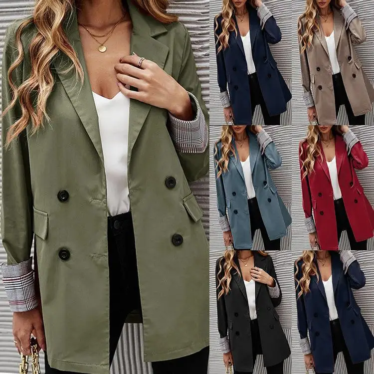 

Women's Slim Fit mid Length Jaet Small Suit Collar Long Sve Busin Casual Polyester Fiber Pure Color Faion Spring