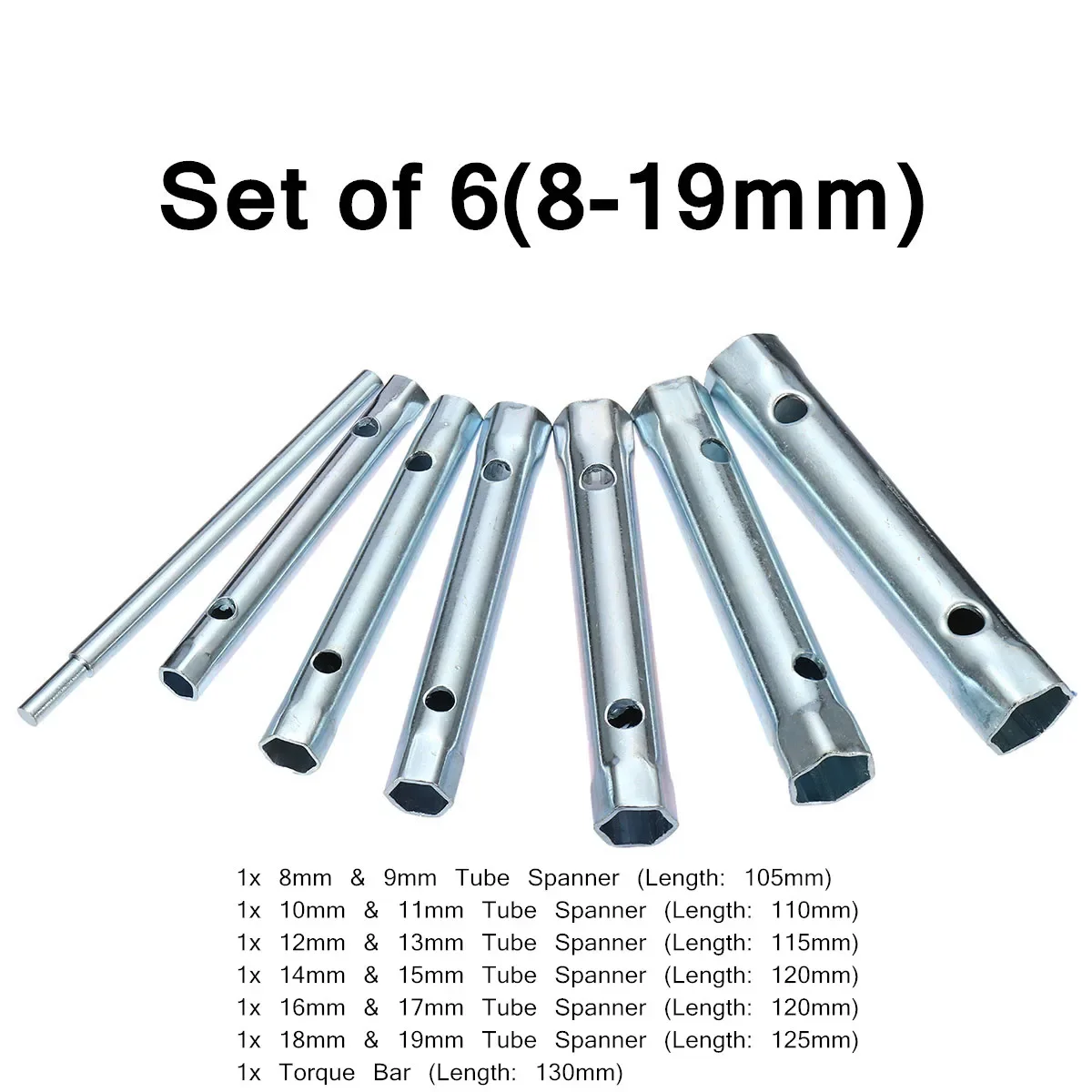 

6/10PCS 8-19mm 6-22mm Metric Tubular Box Wrench Set Steel Tube Bar Spark-Plug Spanner Double Ended for Automotive Plumb Repair