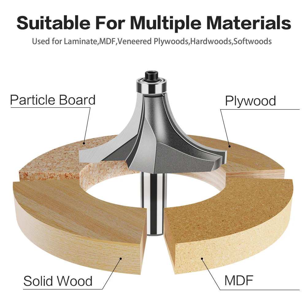 12mm 1/2in Shank Corner Round Over Router Bit with Bearing Carbide Milling Cutter Roundover Bits Woodworking Tool