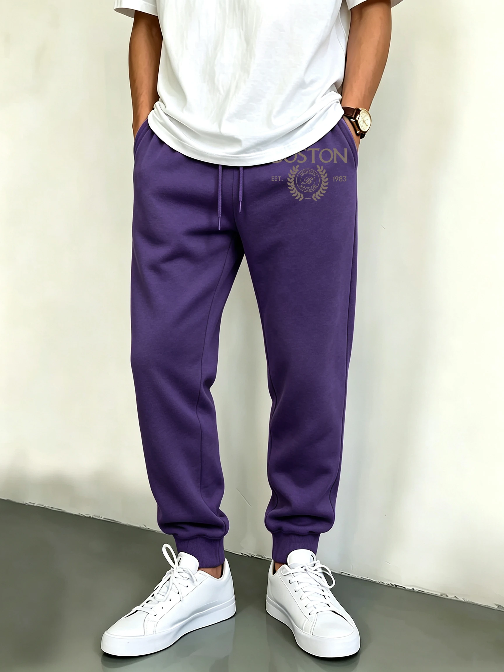 Boston Letter Est.1983 Prints Casual Sports Sportpant Man Soft Street Long Pants Fleece Warm Clothing Pocket Comfortable Bottoms
