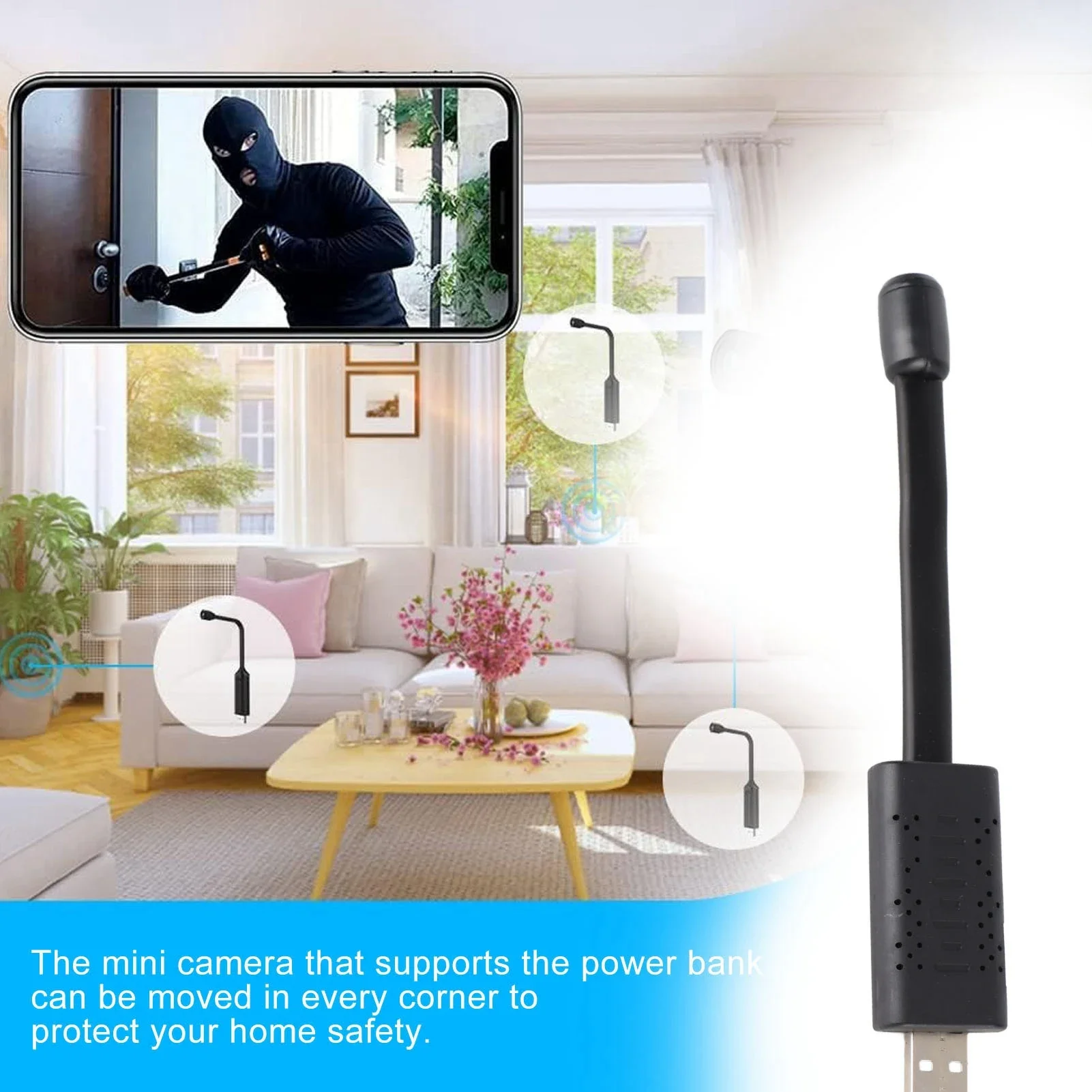 كاميرا أمان USB WiFi 1080P HD كاميرا صغيرة لاسلكية مع كشف الحركة/رؤية ليلية لمراقبة الأطفال في المنزل والسيارة