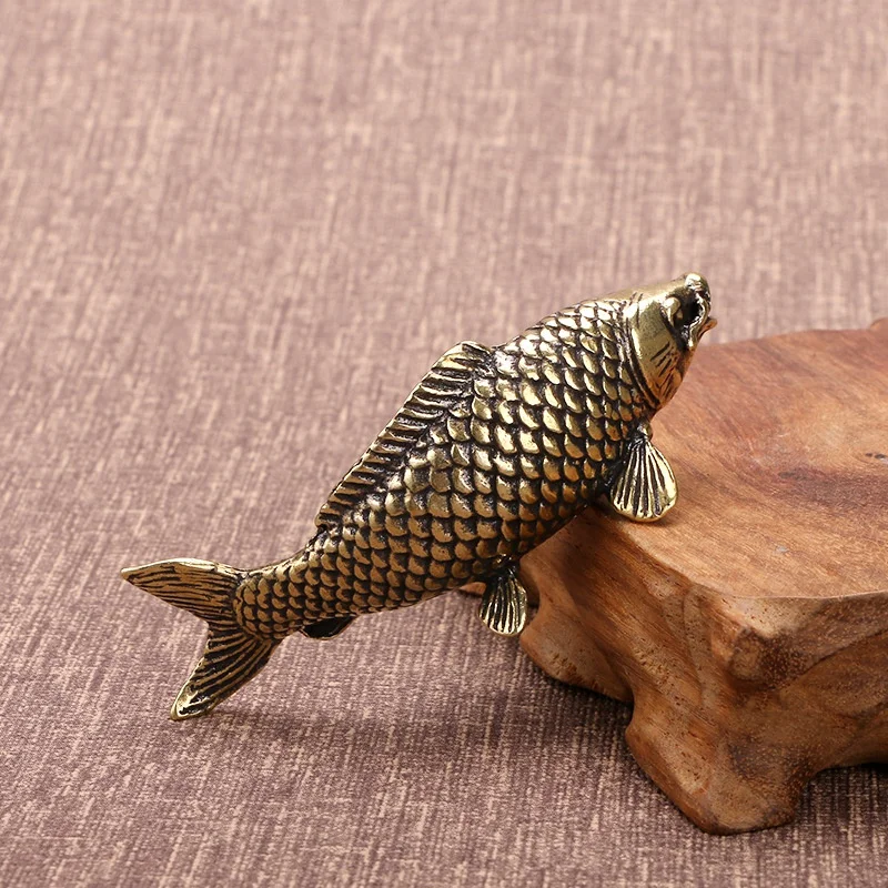 Solid Brass Fish Statue Miniature Model Simulation Carp Tea Pet Antique Feng Shui Desktop Ornaments Home Decoration Accessories