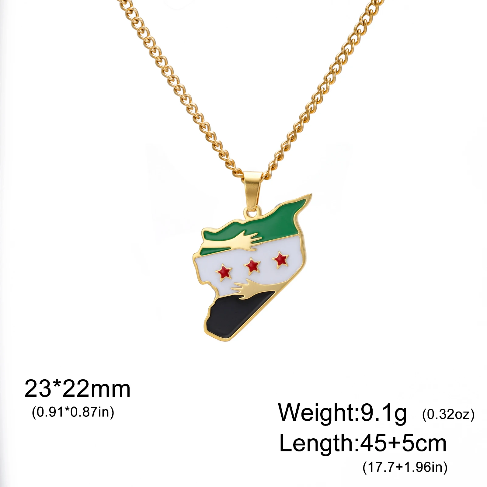 Kkjoy Edelstahl Syrien Karte Flagge Emaille Anhänger Halskette Naher Osten Syrien Land Patriotischer Gedenkschmuck Unisex Ethnischer Schmuck – Detail 1