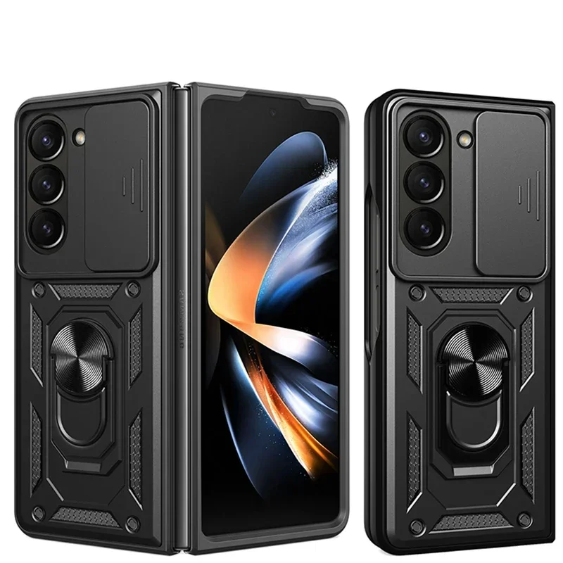 Camera Protective Phone Case For Samsung Galaxy Z FOLD 5 Luxury TPU Magnetic Metal Ring Bracket Shockproof Armor Z FOLD 4 Cases