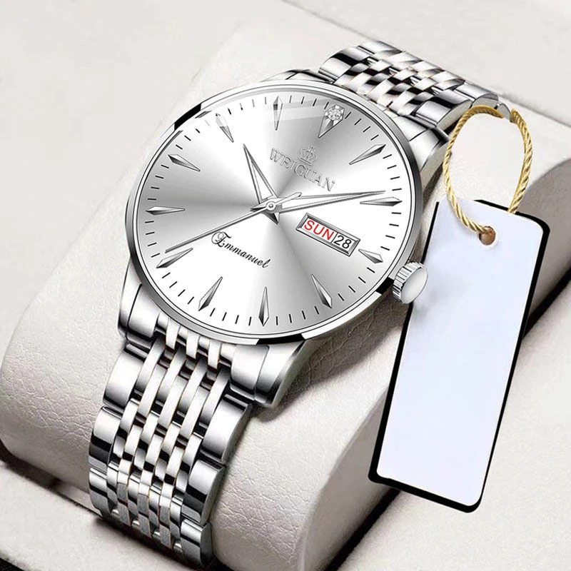 Fashion Men's Quartz Watch Dual Calendar Luminous Waterproof Male Watch Steel Band Business Watch Daily Wear Classic Boy Gifts