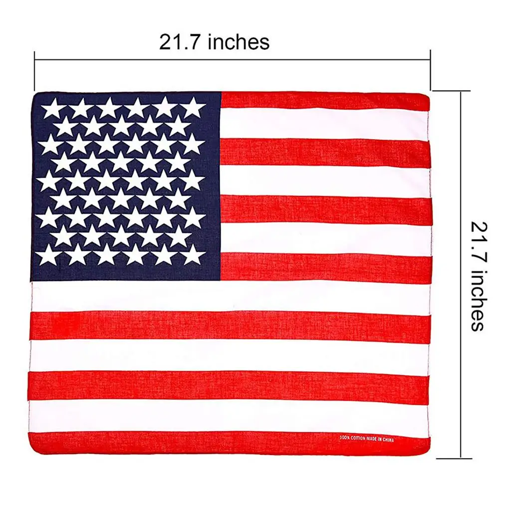 Unisex American Flag Stripes Breathable Star Printed Headband Cotton Lightweight Square Hip-Hop Wristband Hair Wrap