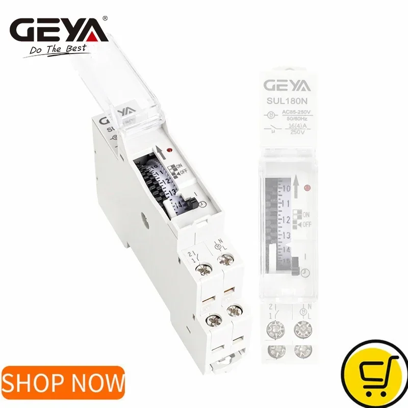 

GEYA SUL180N 15 Minutes Mechanical Timer Switch 220V Programmable Din Rail Timer Switch 16A 85~250VAC with Battery