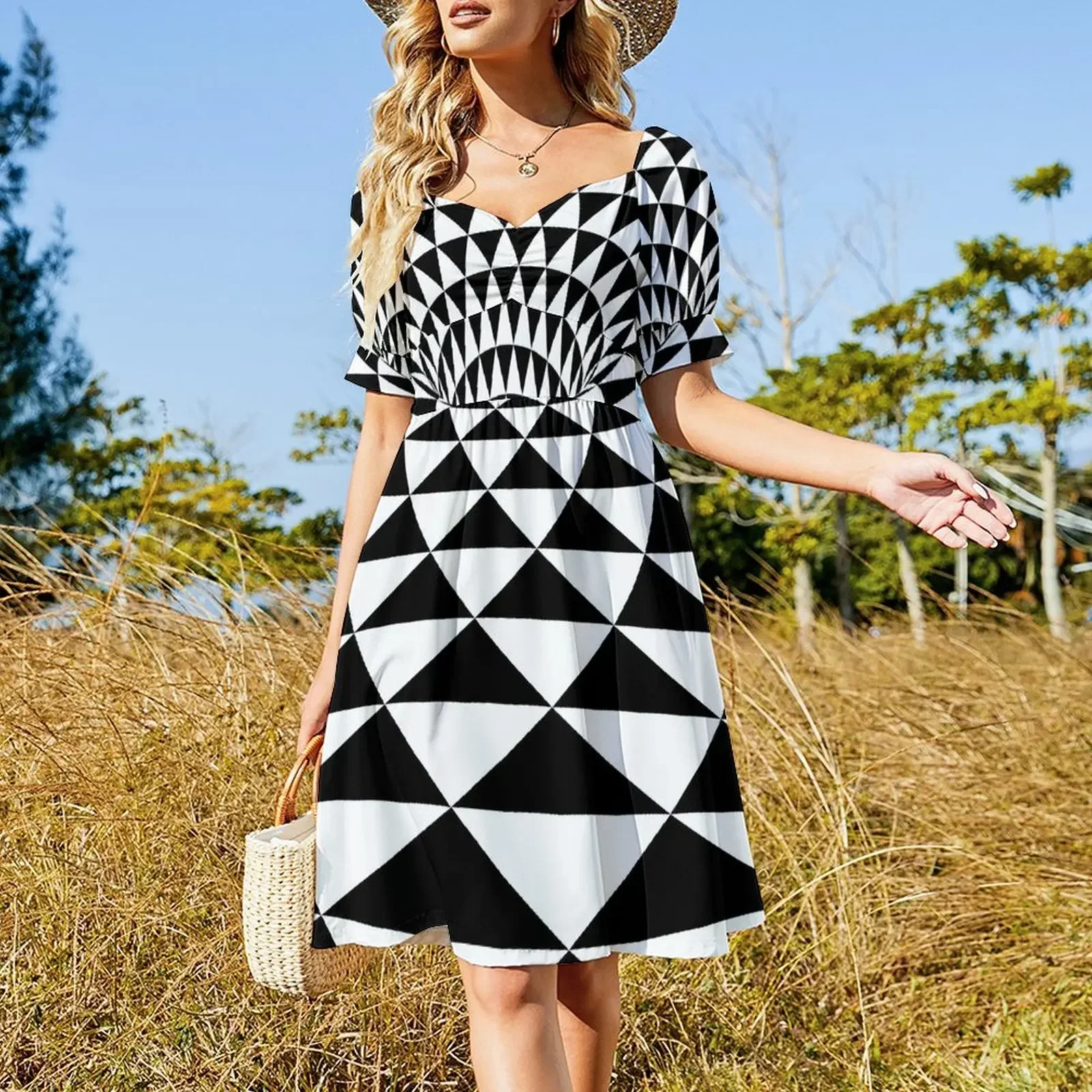 Abstract Optical Illusion Triangle Portal (Black/White) Sleeveless Dress dress summer 2025 women summer women's dress 2025