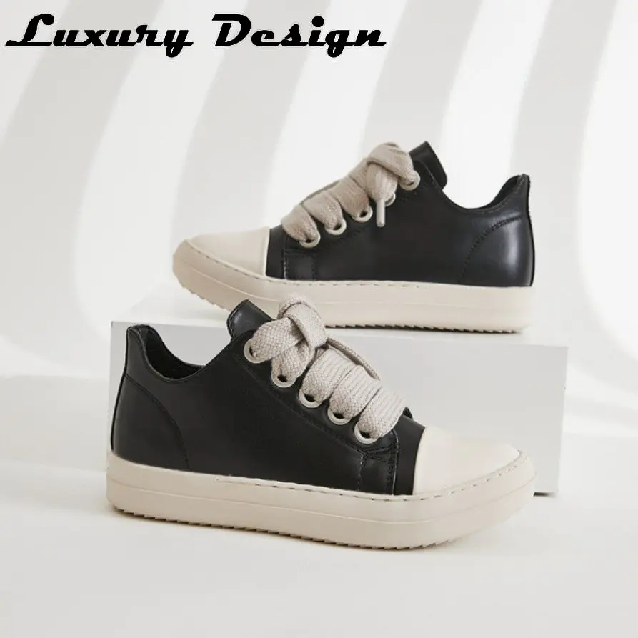 Fashion Women Sneakers Thick Laces Femme Platform Casual Shoes Women Black Leather Sneakers Man Rick Designer Shoes Plus Size 46