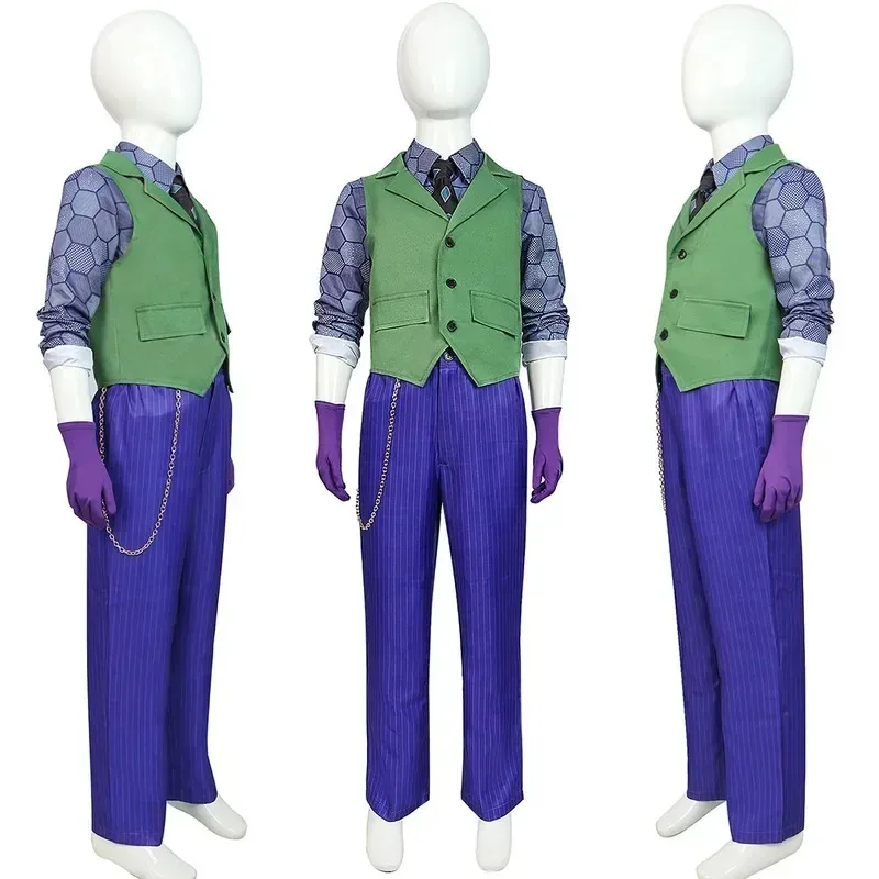 Silisili AAdult/Bambini Joker Cosplay Fantasia Film Dark Cos Knight Super Villain Uomini Ragazzi Travestimento Costume Halloween 2025 ☆   Nuovo