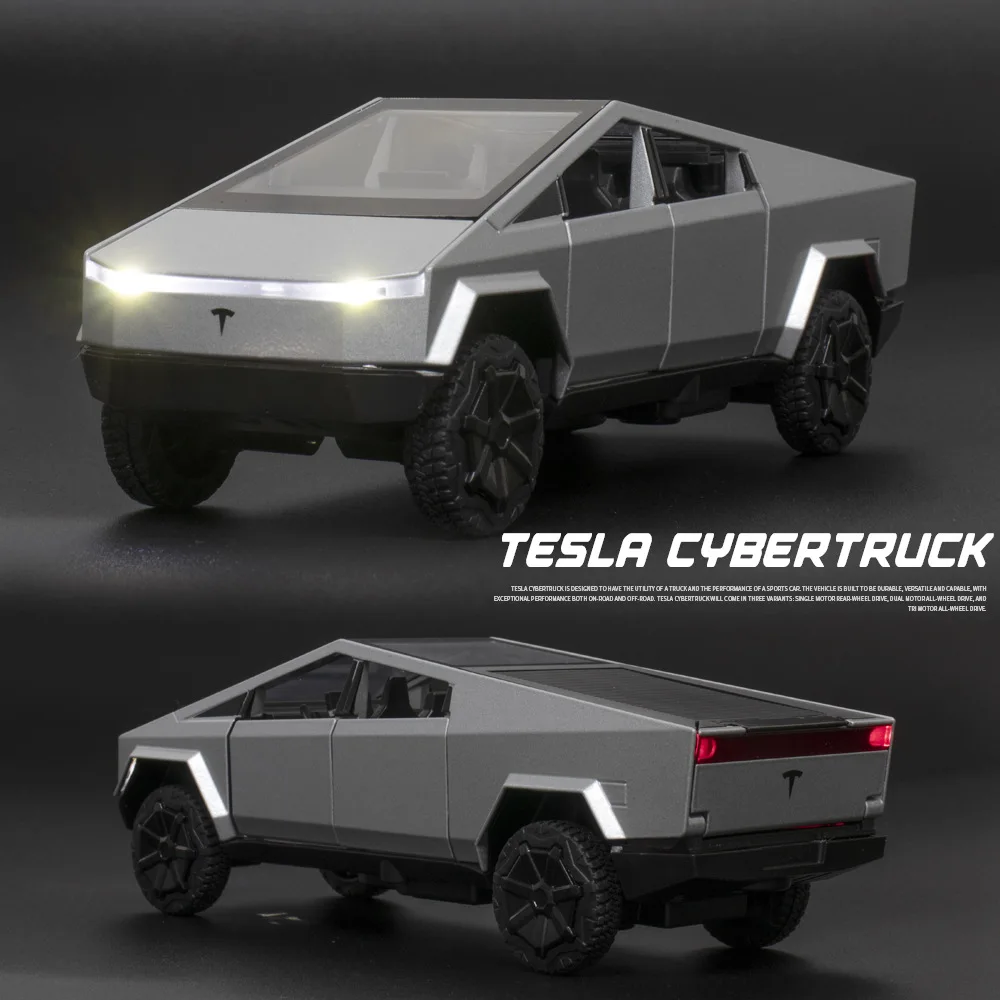 1:32 Tesla Cybertruck Pickup pressofusi in lega e veicoli giocattolo modello di auto giocattolo in metallo collezione di suoni e luci giocattolo per