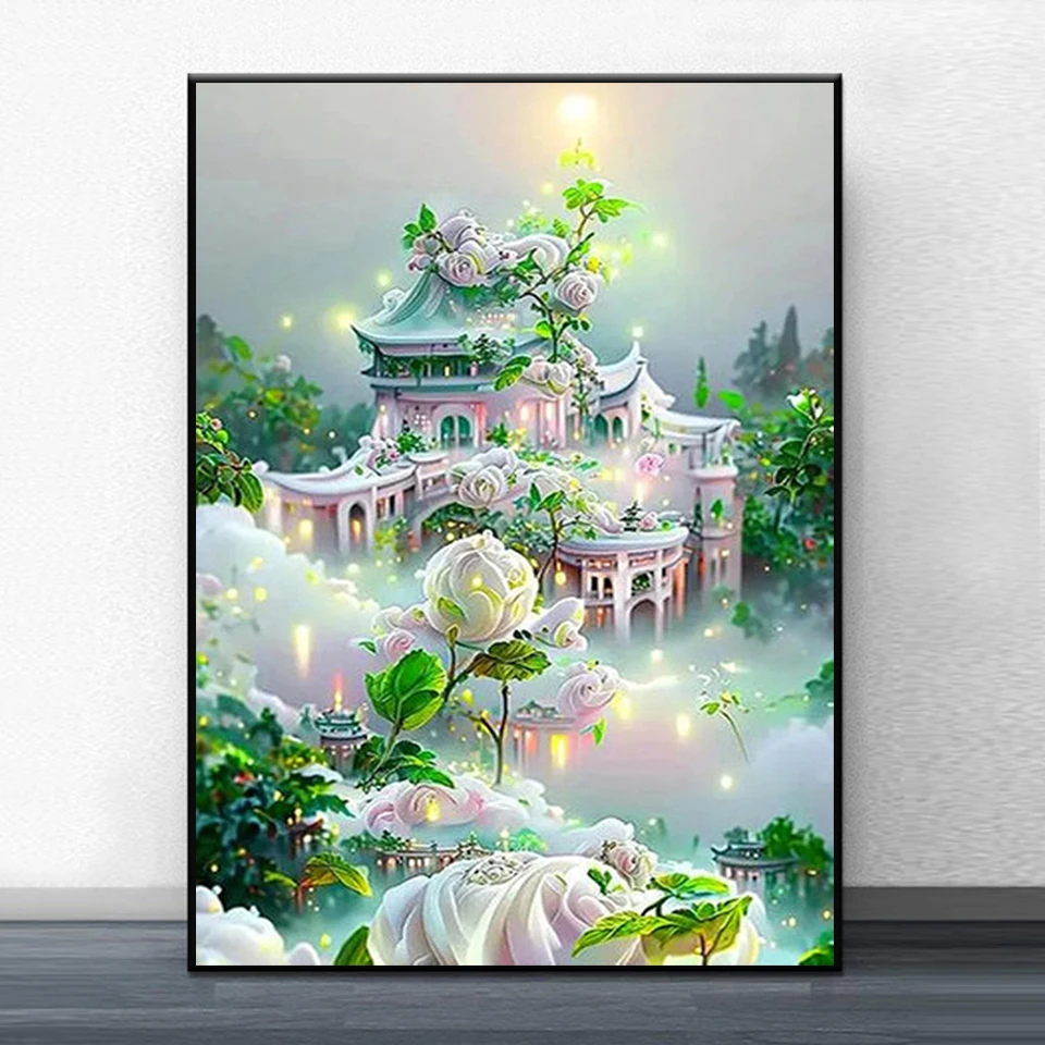 AB Diamond Embroidery Fantasy Romantic Flower Castle Landscape 5D DIY Diamond Painting Kits Pictures Rhinestones Cross Stitch