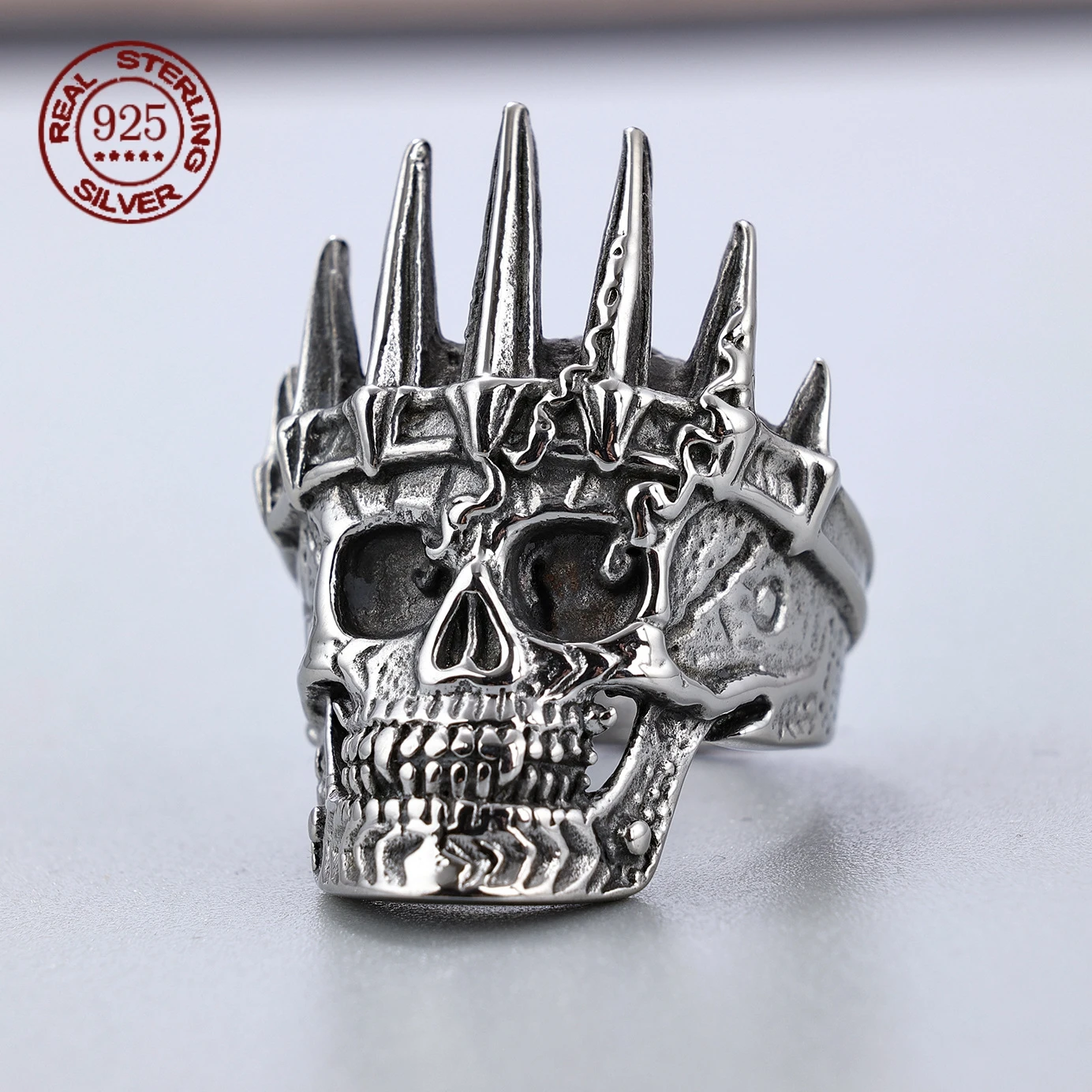 S925 Sterling Silver Men Gothic Skull Head Rings Skeleton Punk Hip Hop Cool For Male Boy Jewelry Creativity Gift Factory Price