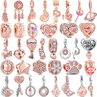 New Rose Gold Color Series Candy Planet Feather Infinite Heart 925 Silver Fine Beads Fit Pandora Charms Bracelet Women Jewelry