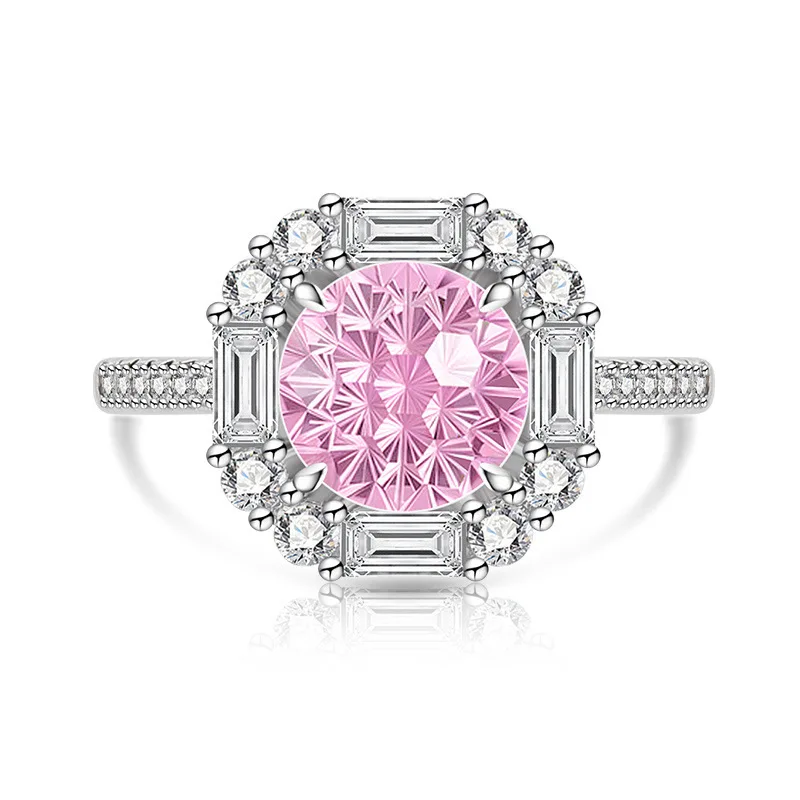 

925 Sterling Silver Light Luxury Elegant Dahlia Cut High Carbon Diamond Sugar Cube Ring Women's Jewelry