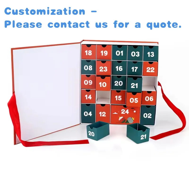 

На заказ. Роскошные персонализированные тисненые переработанные материалы, красные игрушки, бумажная коробка для шоколадной еды, 25 ящиков, Advent Ca