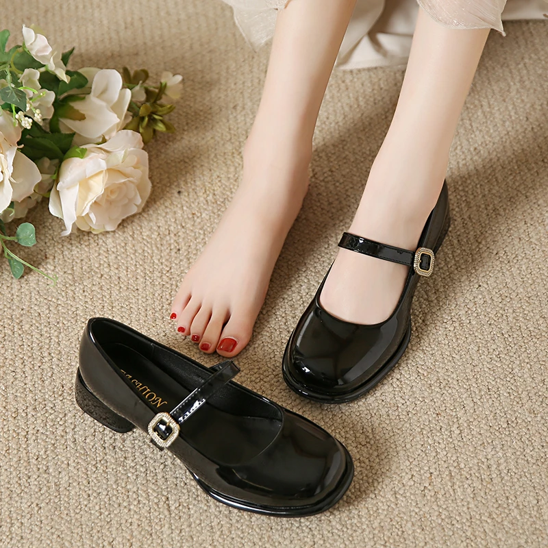 Women Pumps 2024 New Mary Jane Shoes for Women Big Size Belt Buckle Small Leather Shoes for Women Thick Heels High Heels Shoes