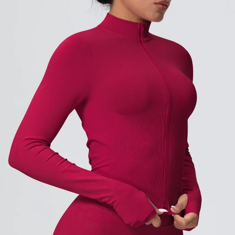 

Women's Seamless Solid Color Yoga Set Breathable High Elasticity Slim Fit Zipper Fitness Jacket Outdoor Running Sportswear