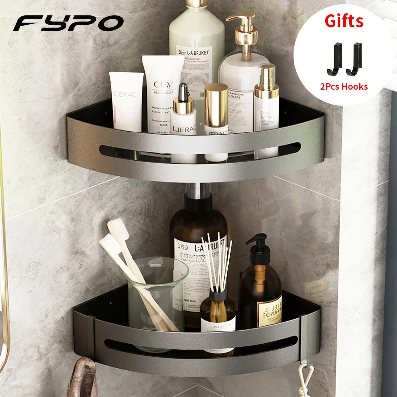 Corner Shelf Bathroom Shelf Aluminum Shower Storage Rack Black Corner Shelves Wall-Free Punching Shower Rack Bathroom Accessorie